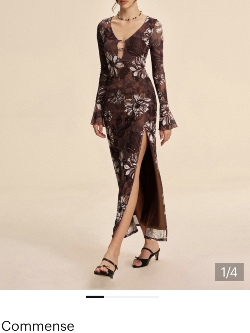 NWT-Commense Brown Floral Long Sleeve Maxi Dress